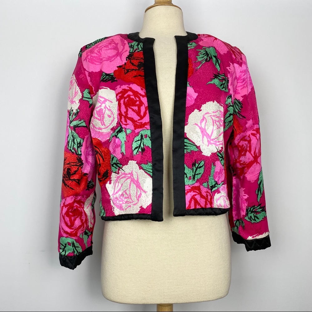 Vtg 80s Flora Kung silk quilted rose lining jacket - Picture 6 of 8